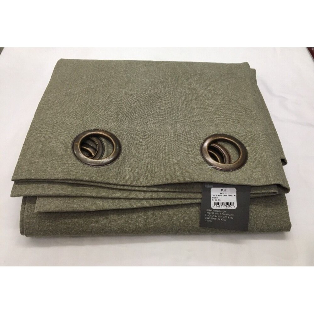Restoration Hardware Vintage-Washed Cotton Canvas Drapery 50"W x 84"L Moss NEW